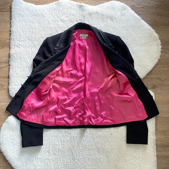 Vintage Cache Black Suit Jacket With Braided Faux Leather Piping – Size 0 - Picture 5 of 15